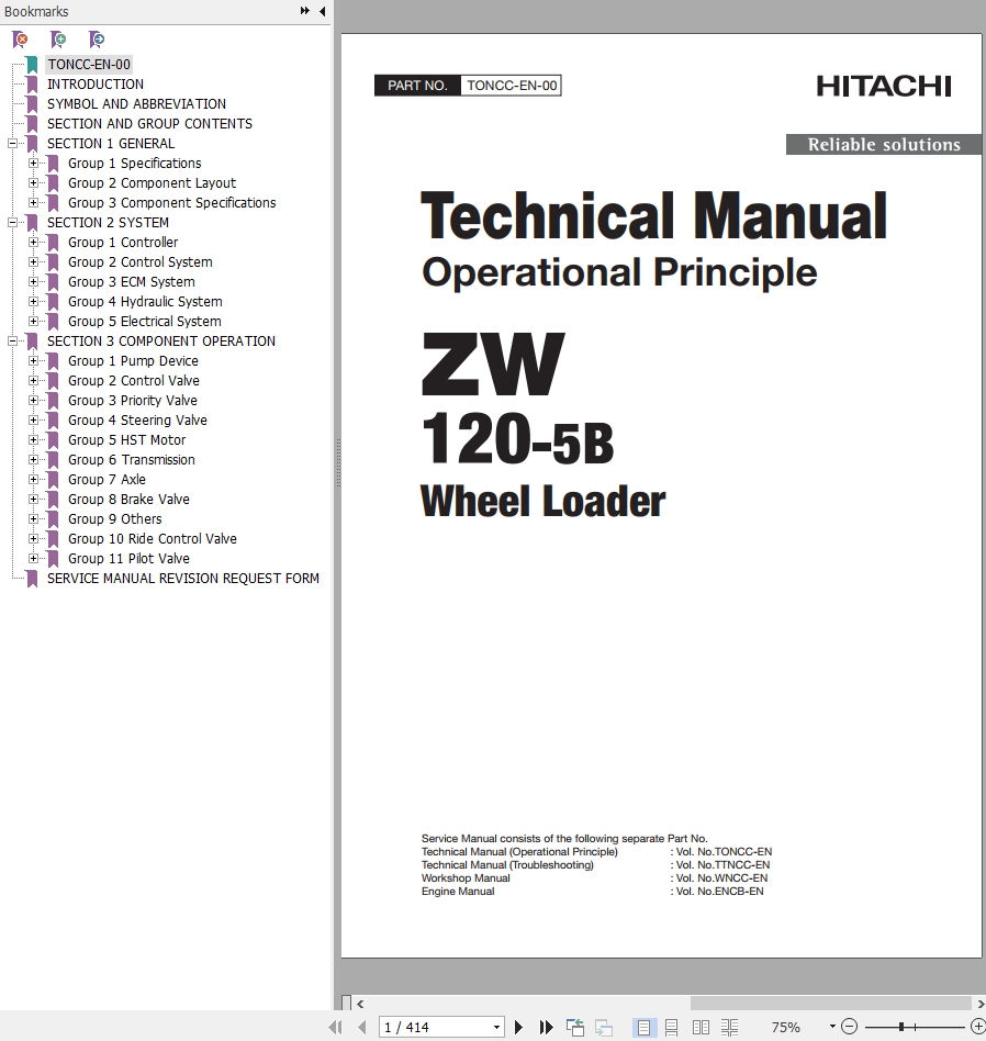 Hitachi Wheel Loader ZW120 5B Technical Manual