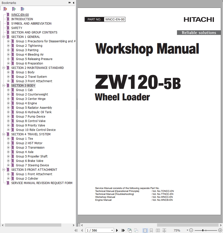 Hitachi Wheel Loader ZW120 5B Workshop Manual WNCC EN 00 1
