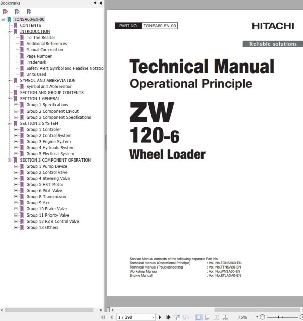 Hitachi Wheel Loader ZW120 6 Technical Manual