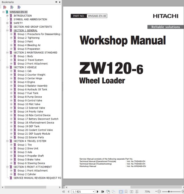 Hitachi Wheel Loader ZW120 6 Workshop Manual WNSA60 EN 00
