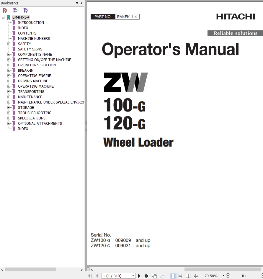 Hitachi Wheel Loader ZW120 G Operators Manual EM4FK 1 4