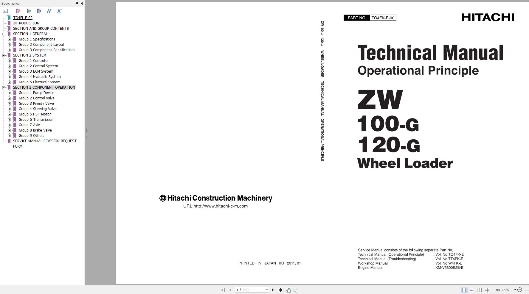 Hitachi Wheel Loader ZW120 G Technical Manual