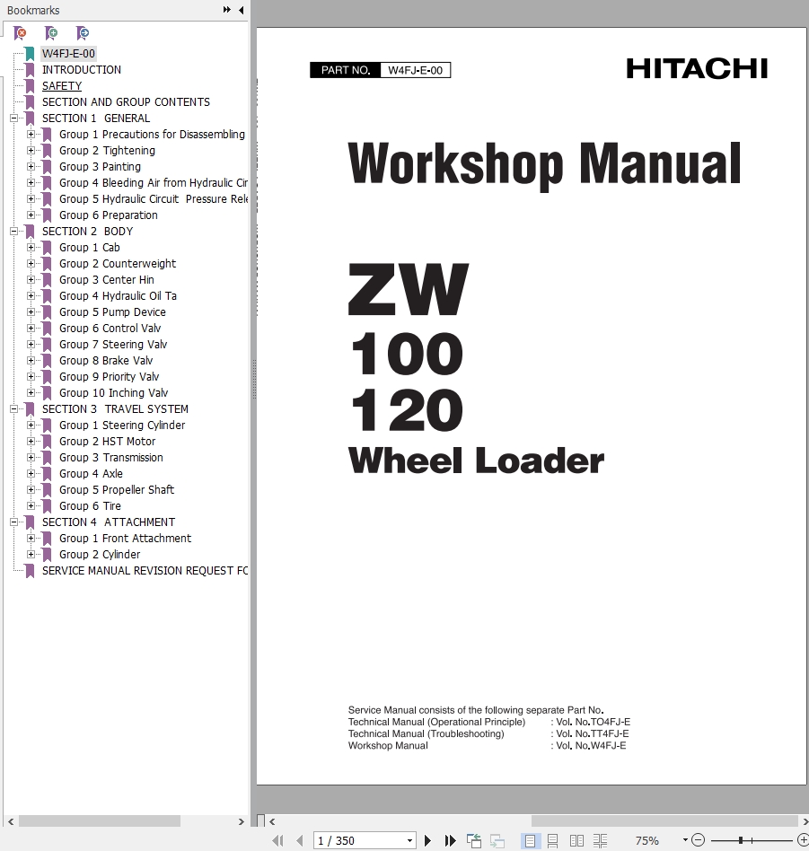 Hitachi Wheel Loader ZW120 Workshop Manual W4FJ E 00 Copy