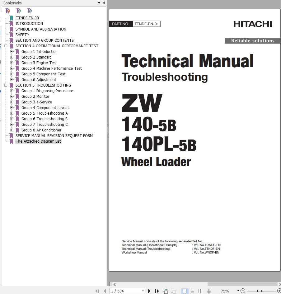 Hitachi Wheel Loader ZW140 5B Technical Manual