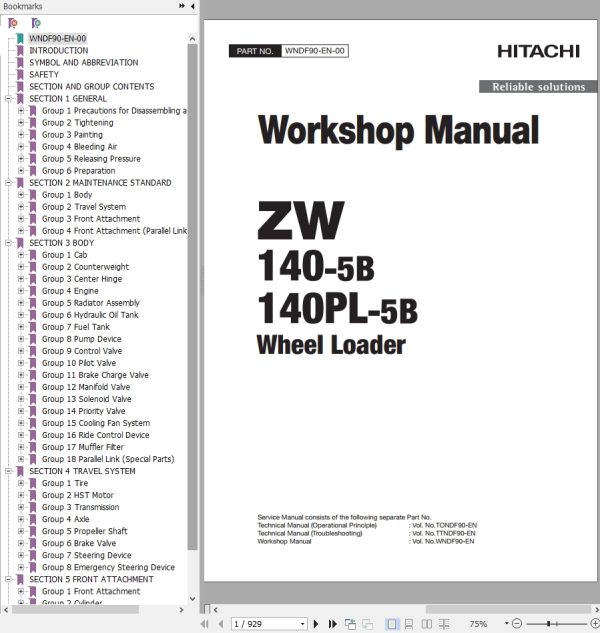 Hitachi Wheel Loader ZW140PL 5B Workshop Manual