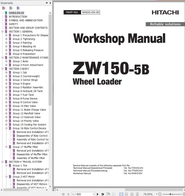 Hitachi Wheel Loader ZW150 5B Workshop Manual