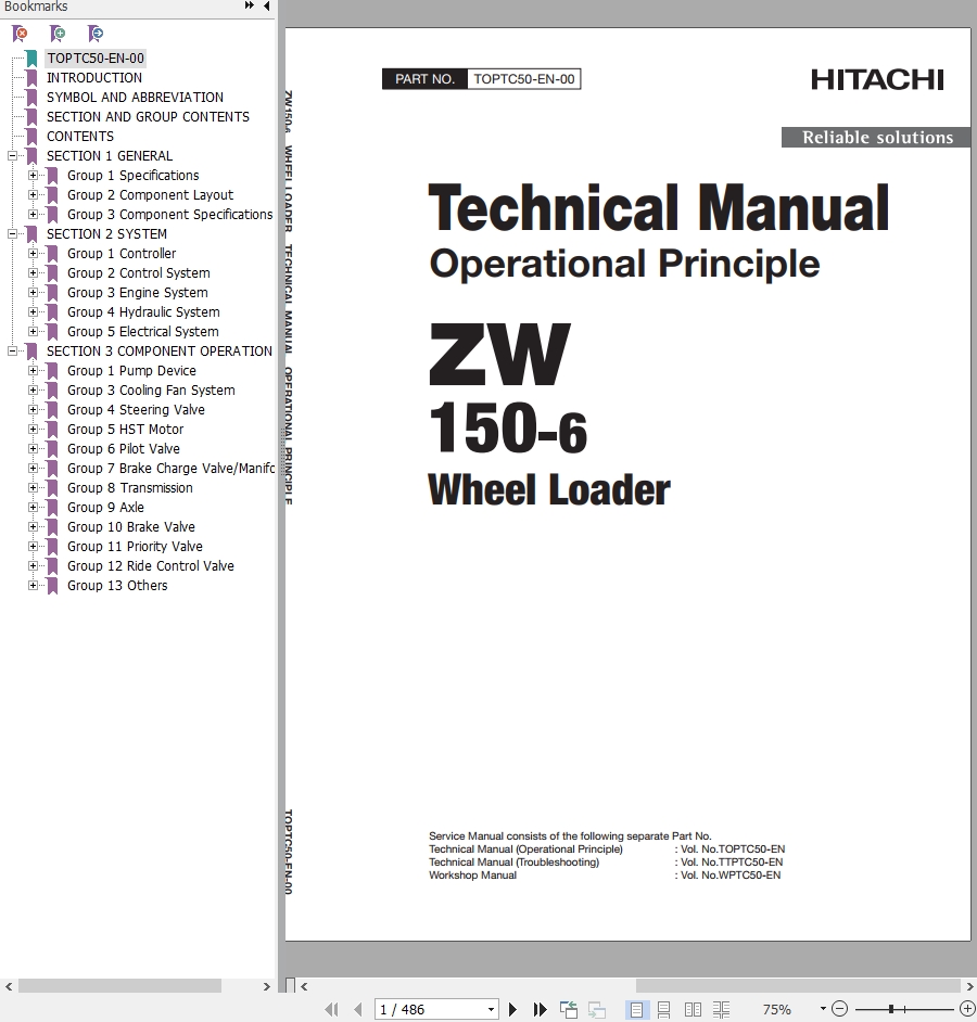 Hitachi Wheel Loader ZW150 6 Technical Manual