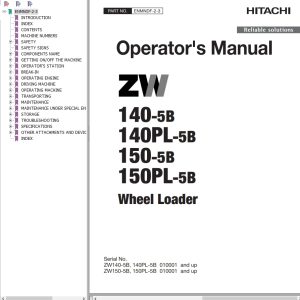 Hitachi Wheel Loader ZW150PL 5B Operators Manual