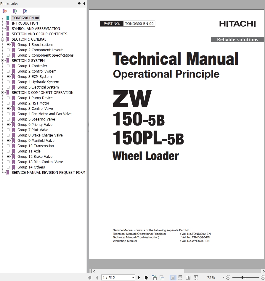 Hitachi Wheel Loader ZW150PL 5B Technical Manual