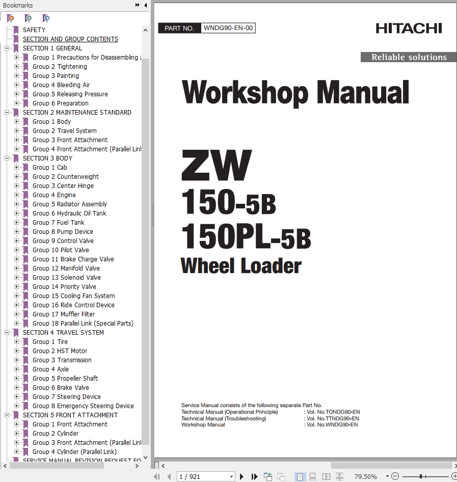 Hitachi Wheel Loader ZW150PL 5B Workshop Manual WNDG EN 01
