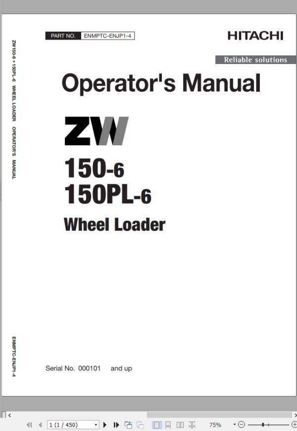 Hitachi Wheel Loader ZW150PL 6 Operators Manual ENMPTC ENJP1 4