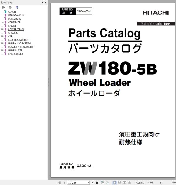 Hitachi Wheel Loader ZW180 5B Parts Catalog EN JP