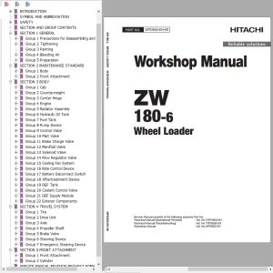 Hitachi Wheel Loader ZW180 6 Workshop Manual