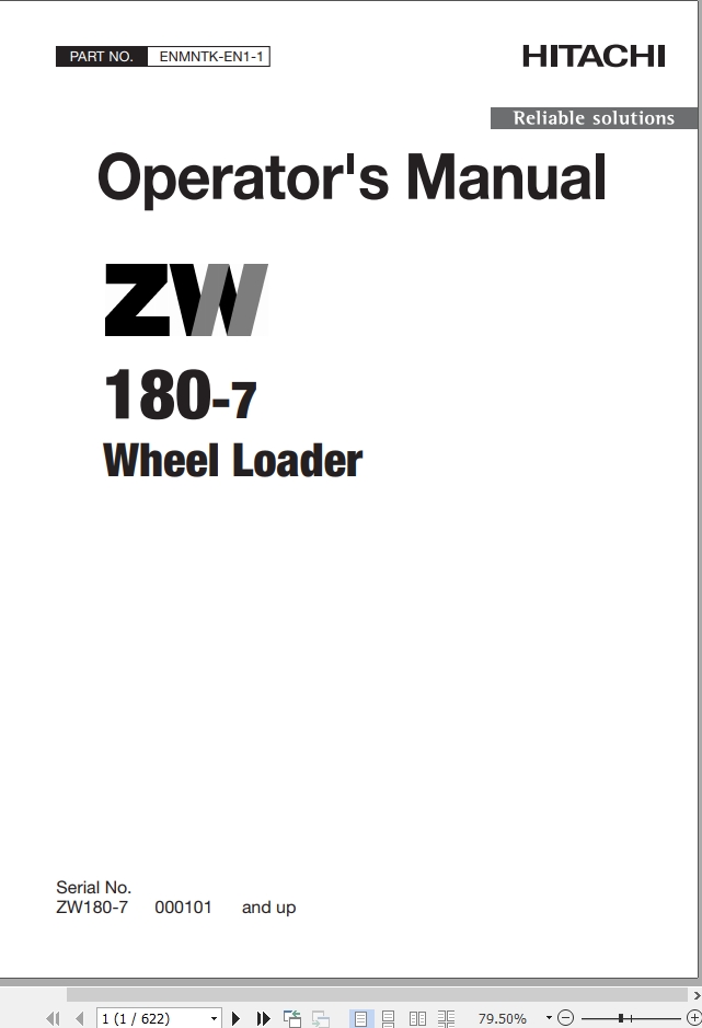 Hitachi Wheel Loader ZW180 7 Operators Manual ENMNTK EN1 1