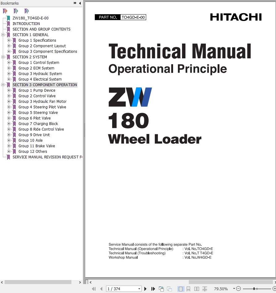 Hitachi Wheel Loader ZW180 Technical Manual