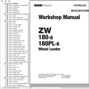 Hitachi Wheel Loader ZW180PL 6 Workshop Manual WPD850 EN 01
