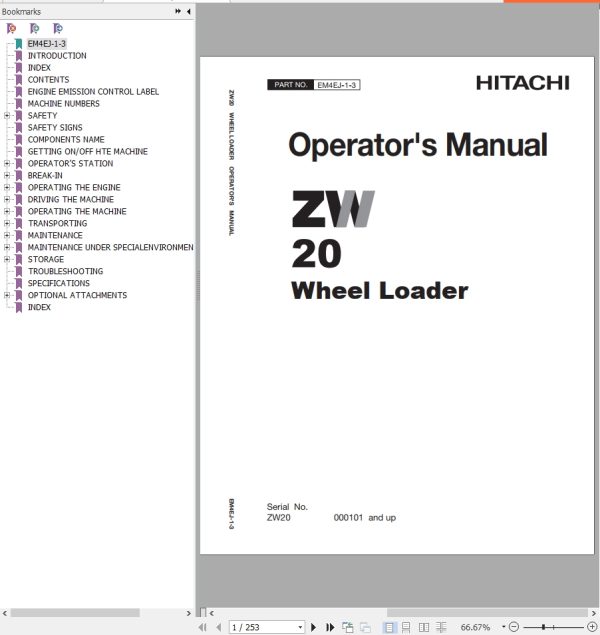 Hitachi Wheel Loader ZW20 Operators Manual EM4EJ 1 3