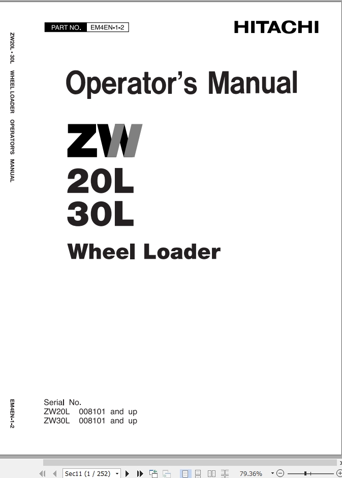 Hitachi Wheel Loader ZW20L Operators Manual EM4EN 1 2 1