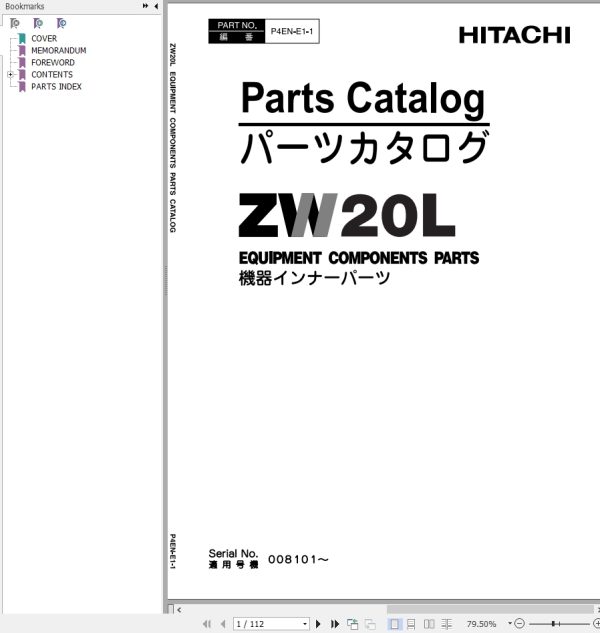 Hitachi Wheel Loader ZW20L Parts Catalogue EN JP