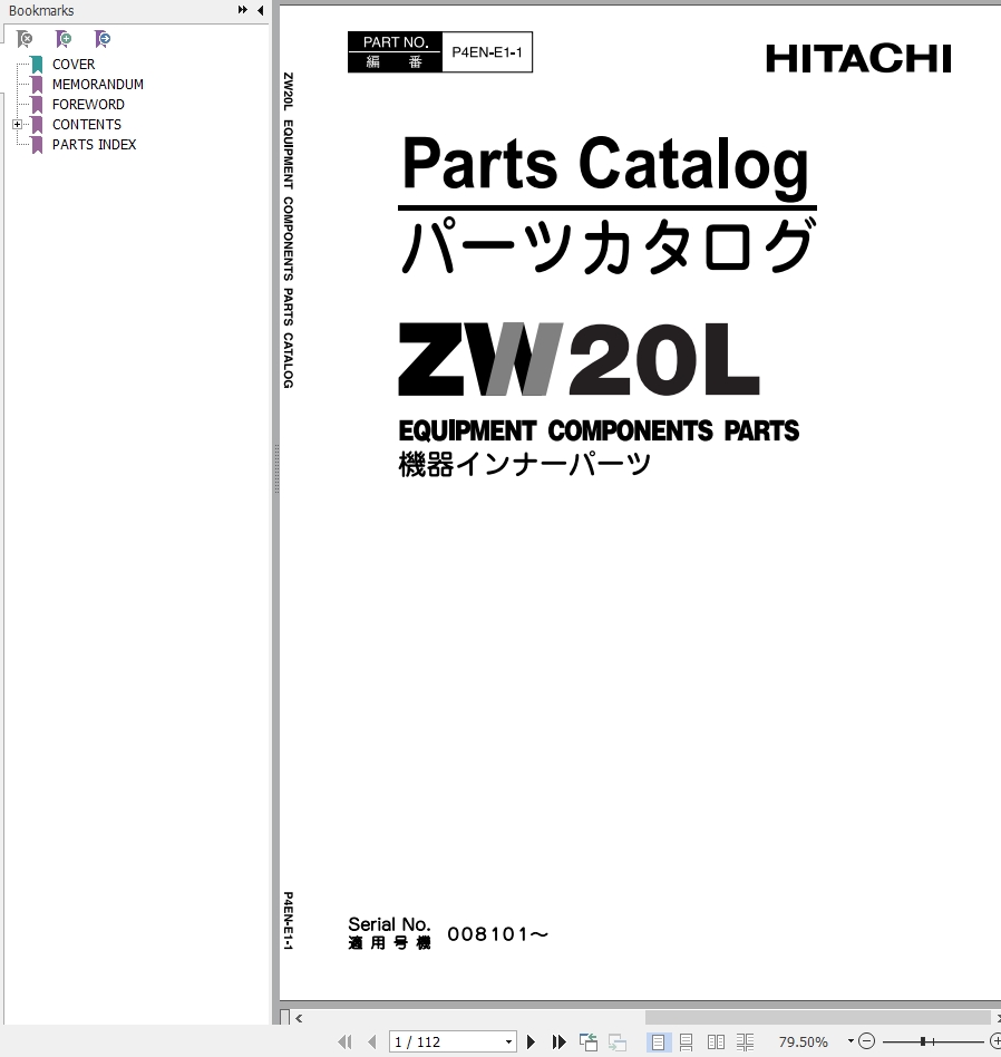Hitachi Wheel Loader ZW20L Parts Catalogue EN JP