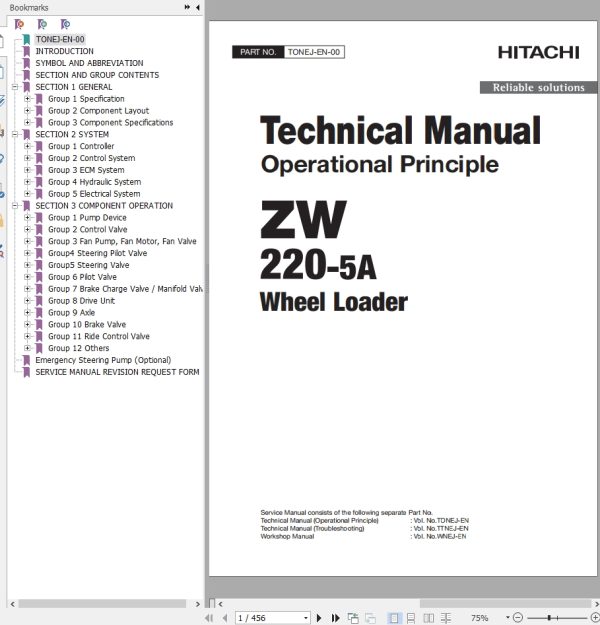 Hitachi Wheel Loader ZW220 5A Technical Manual