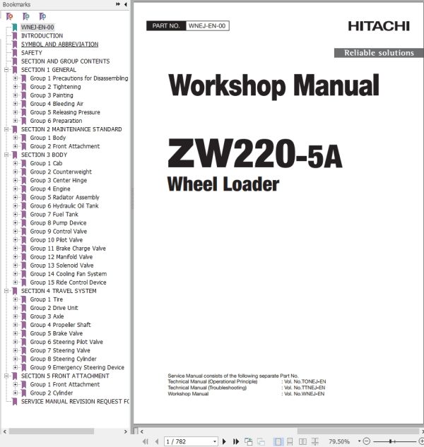 Hitachi Wheel Loader ZW220 5A Workshop Manual WNEJ EN 00