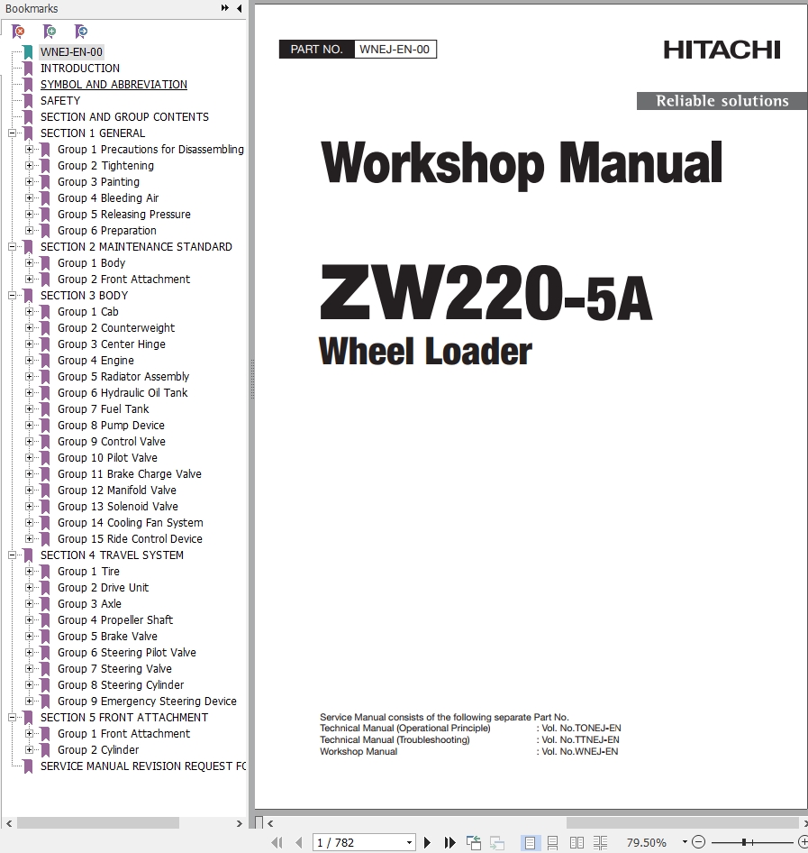 Hitachi Wheel Loader ZW220 5A Workshop Manual WNEJ EN 00