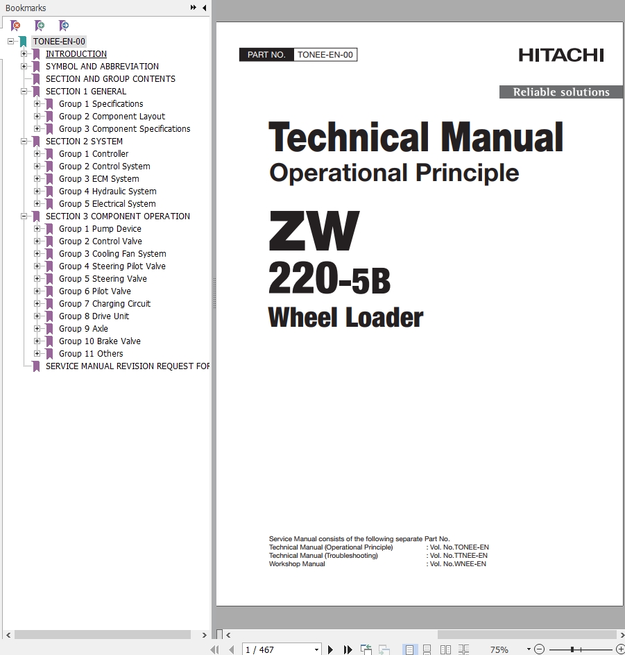 Hitachi Wheel Loader ZW220 5B Technical Manual