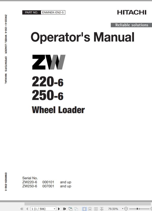 Hitachi Wheel Loader ZW220 6 Operators Manual ENMNEK EN2 5