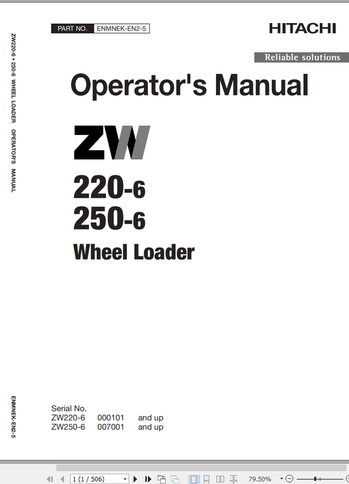 Hitachi Wheel Loader ZW220 6 Operators Manual ENMNEK EN2 5