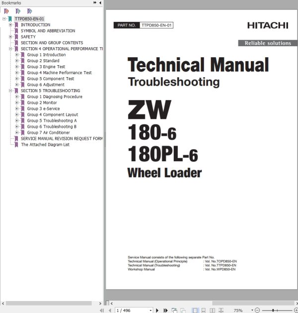 Hitachi Wheel Loader ZW220 6 Technical Manual