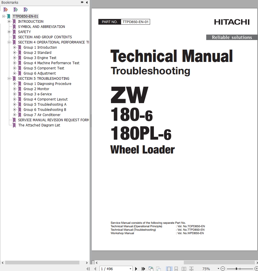 Hitachi Wheel Loader ZW220 6 Technical Manual