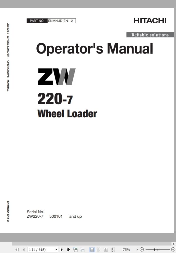 Hitachi Wheel Loader ZW220 7 Operators Manual ENMNUD EN1 2