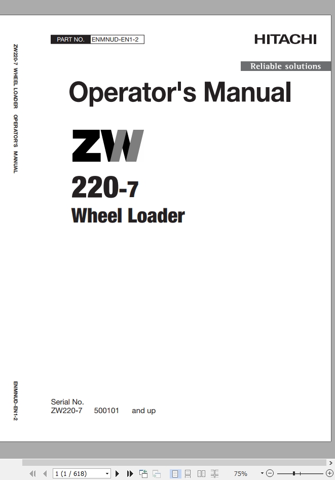 Hitachi Wheel Loader ZW220 7 Operators Manual ENMNUD EN1 2