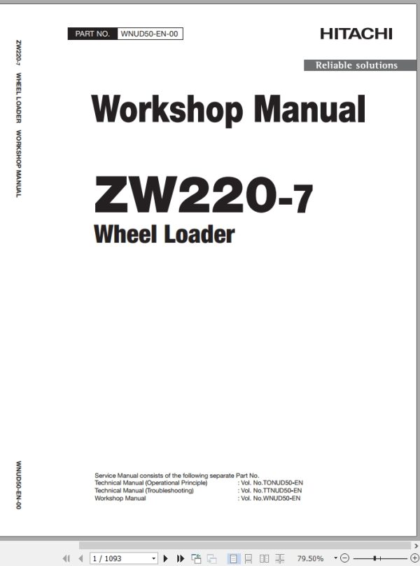 Hitachi Wheel Loader ZW220 7 Workshop Manual
