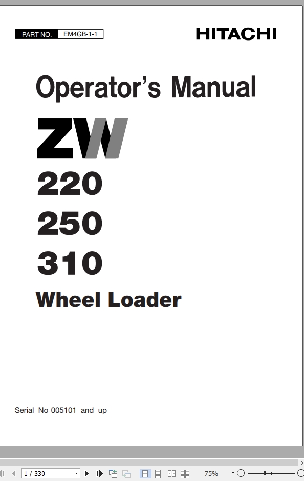 Hitachi Wheel Loader ZW220 Operators Manual EM4GB 1 1