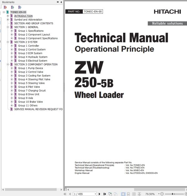 Hitachi Wheel Loader ZW250 5B Technical Manual