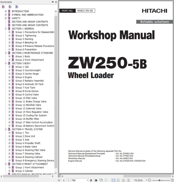 Hitachi Wheel Loader ZW250 5B Workshop Manual WNEC EN 00