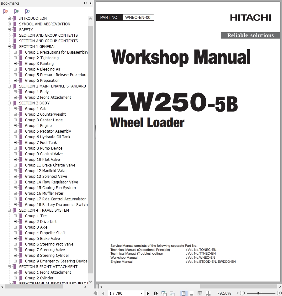 Hitachi Wheel Loader ZW250 5B Workshop Manual WNEC EN 00