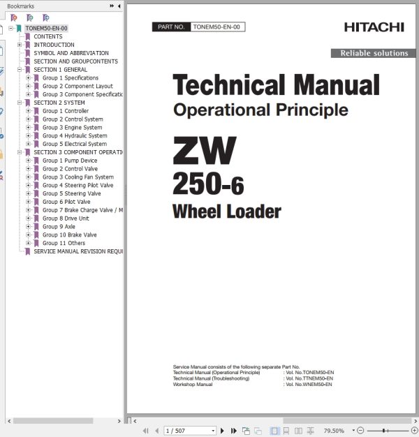 Hitachi Wheel Loader ZW250 6 Technical Manual