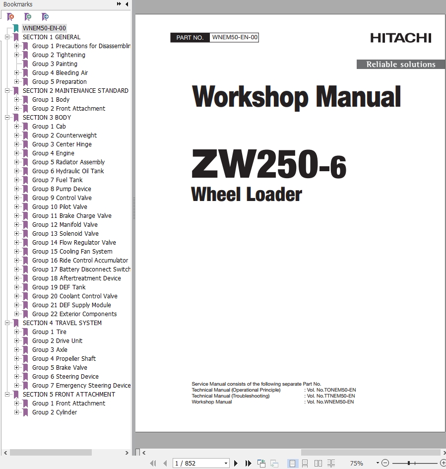 Hitachi Wheel Loader ZW250 6 Workshop Manual