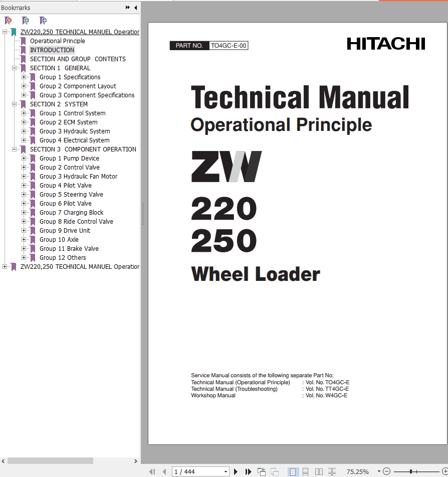 Hitachi Wheel Loader ZW250 Technical Manual