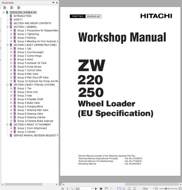 Hitachi Wheel Loader ZW250 Workshop Manual