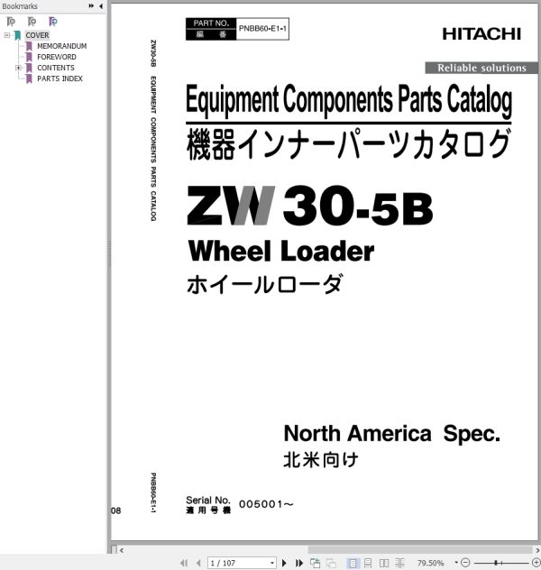Hitachi Wheel Loader ZW30 5B Parts Catalog EN JP