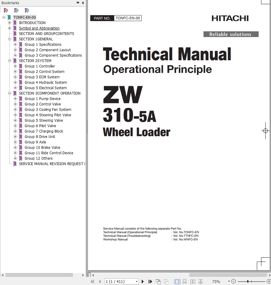Hitachi Wheel Loader ZW310 5A Technical Manual