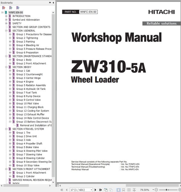 Hitachi Wheel Loader ZW310 5A Workshop Manual WNFC EN 00