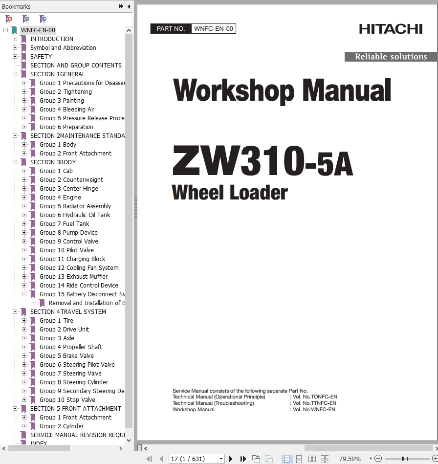 Hitachi Wheel Loader ZW310 5A Workshop Manual WNFC EN 00