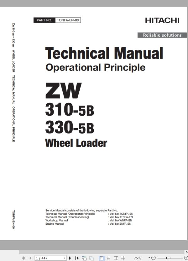 Hitachi Wheel Loader ZW310 5B Technical Manual