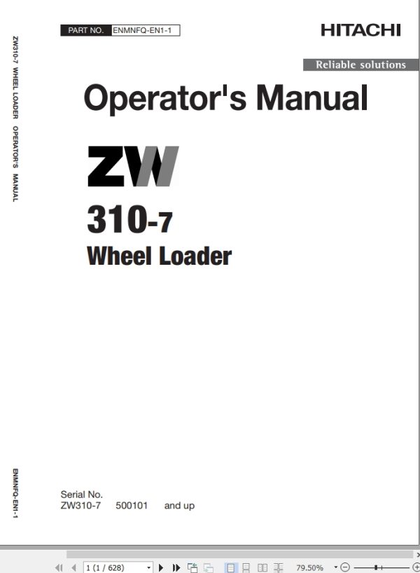 Hitachi Wheel Loader ZW310 7 Operators Manual ENMNFQ EN1 1