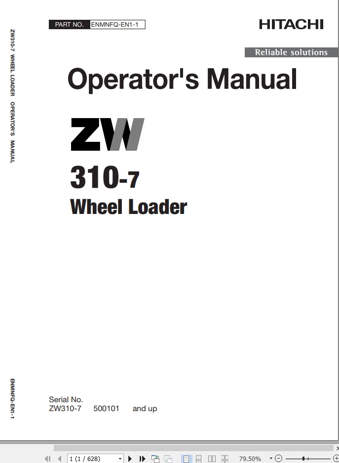 Hitachi Wheel Loader ZW310 7 Operators Manual ENMNFQ EN1 1